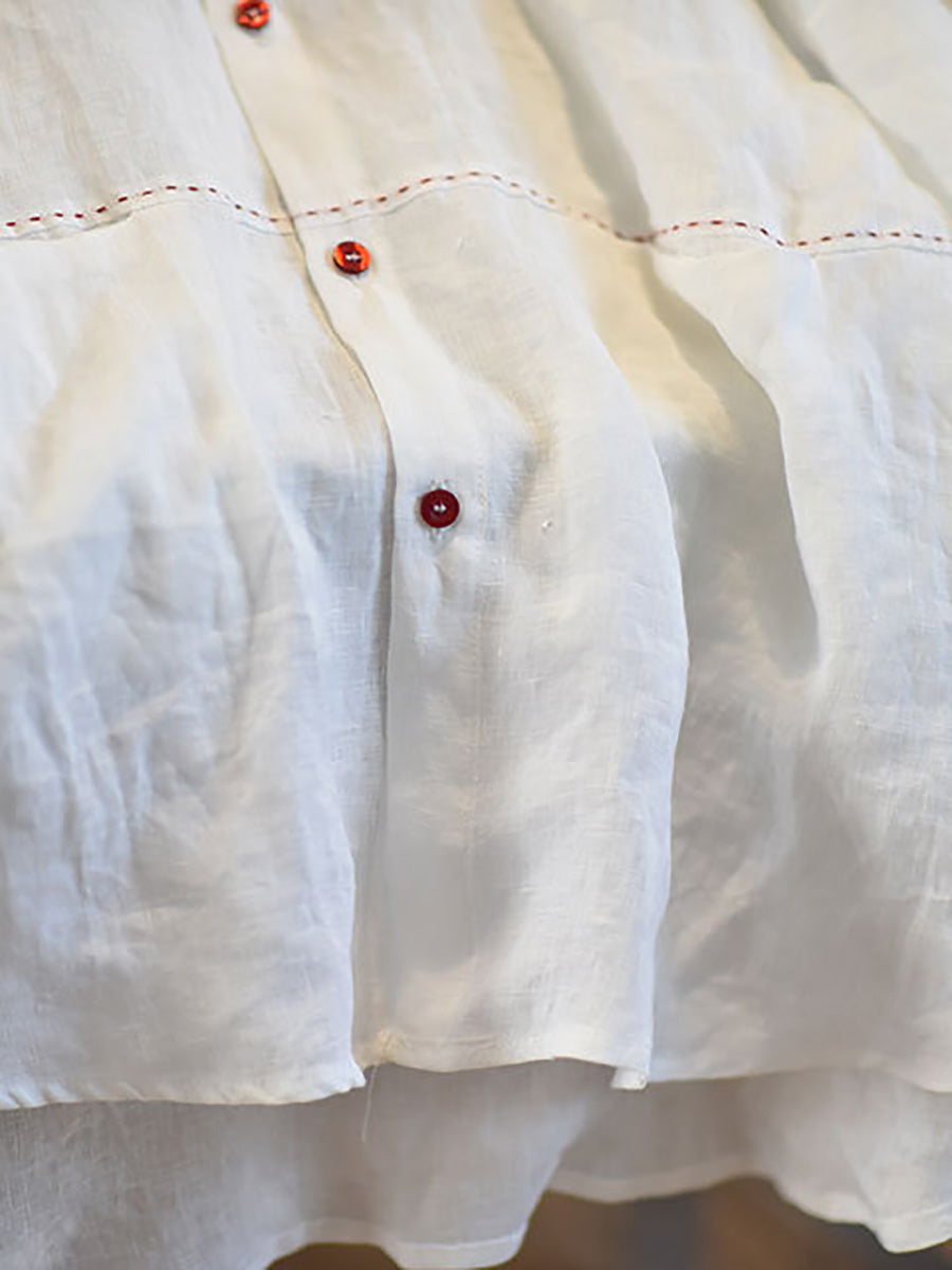 Plus Size Women Casual Solid Spring Stitching Linen Shirt