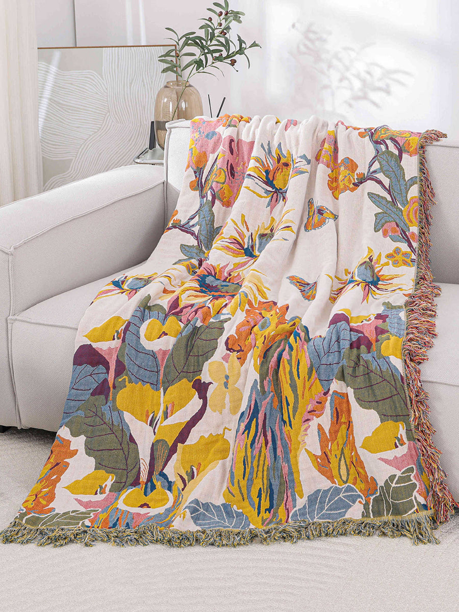 100%Cotton Flower Bedcover Tassel Sofa Blanket