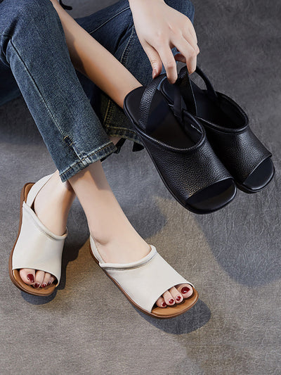 Women Summer Genuine Leather Soft Falt Sandals