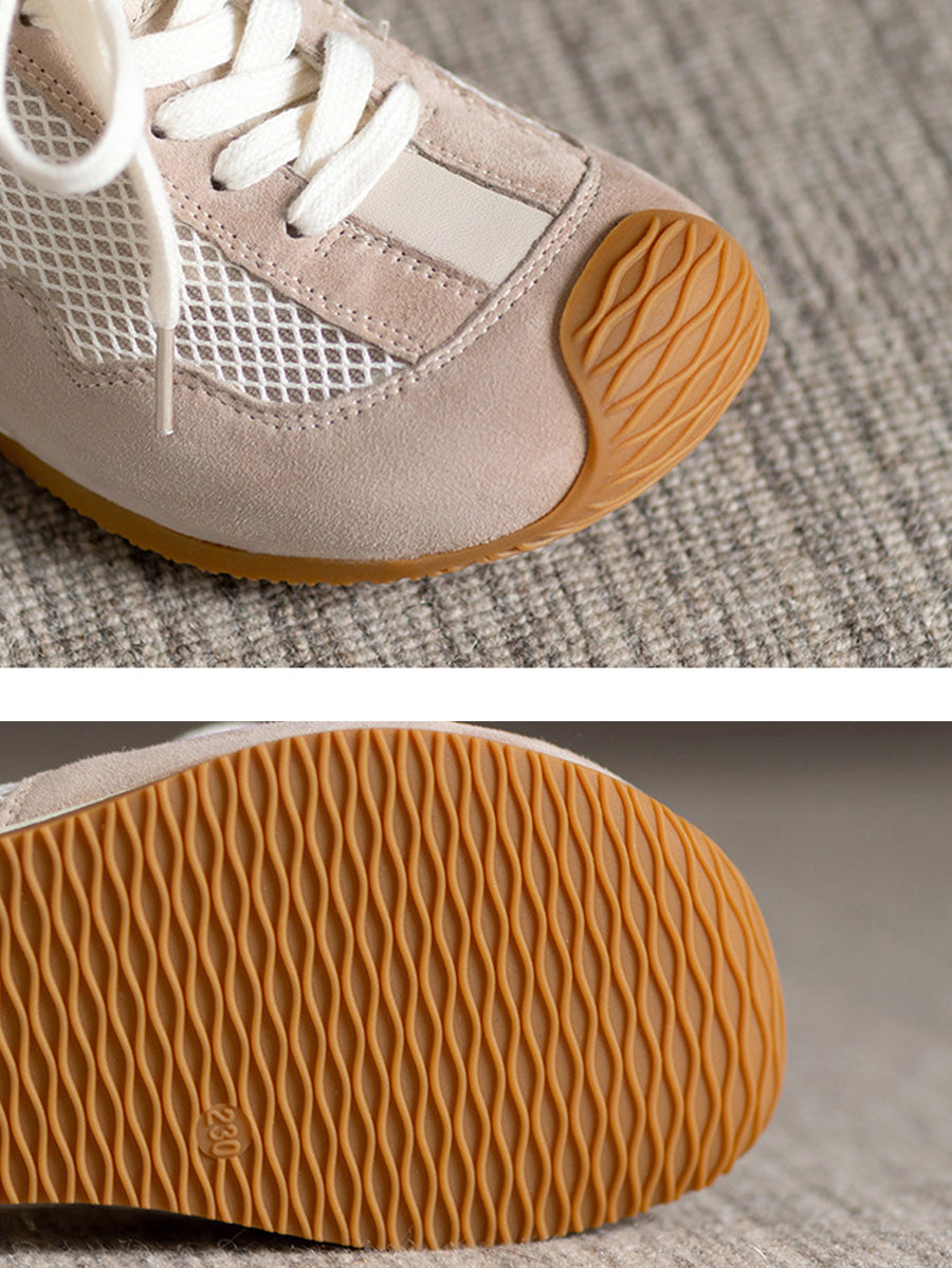 Women Summer Vintage Leather Spliced Mesh Shoes