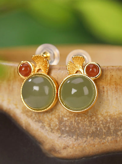 Women Vintage Jade Alloy Leaf Earrings