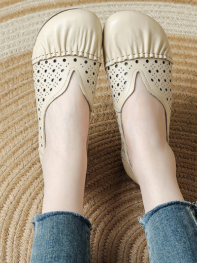 Women Casual Genuine Leather Hollow Out Low Heel Shoes