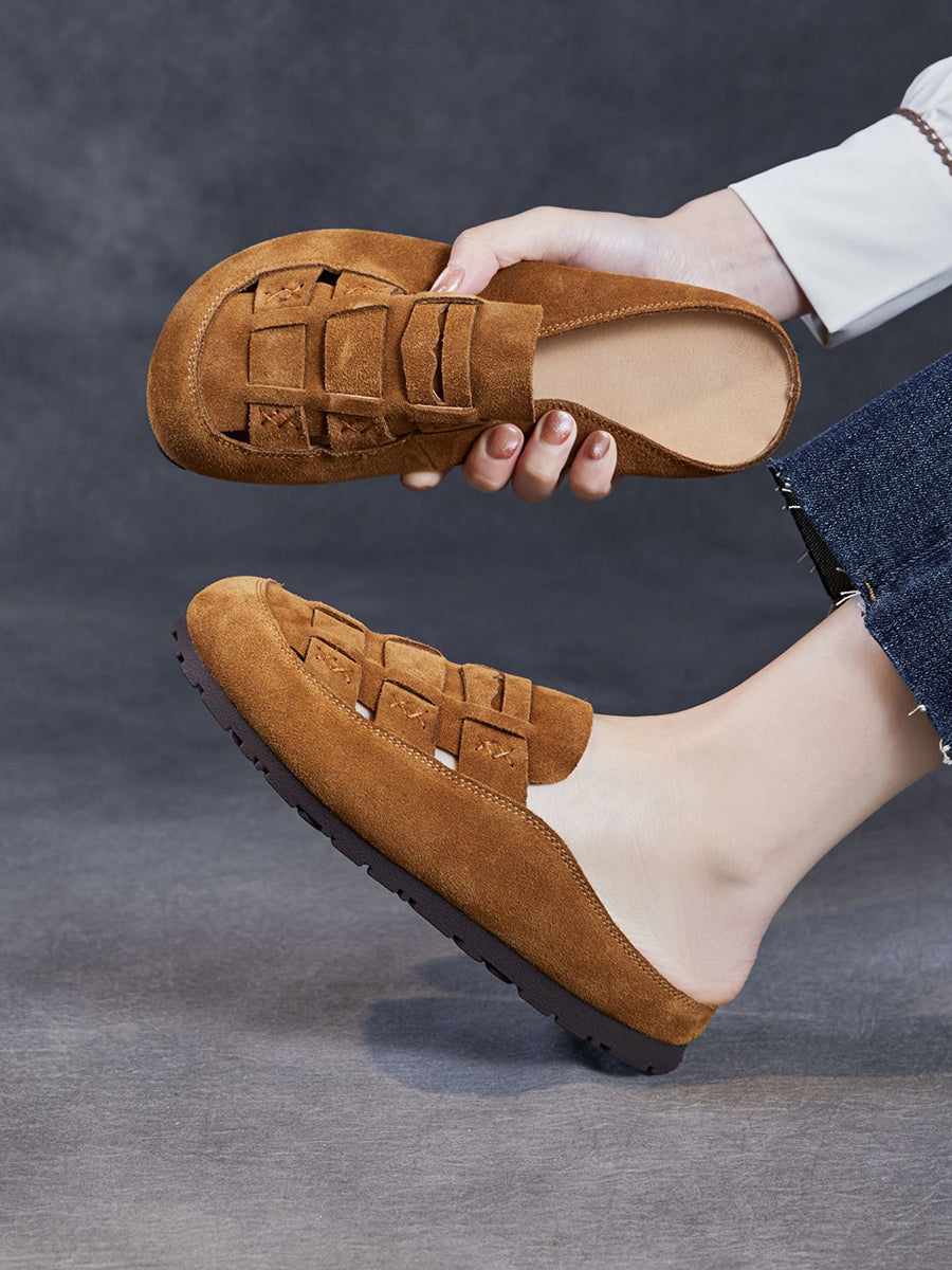 Women Summer Suede Leather Weave Flat Shoes