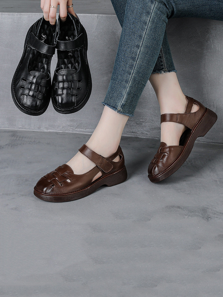 Women Casual Summer Genuine Leather Weave Platfrom Shoes