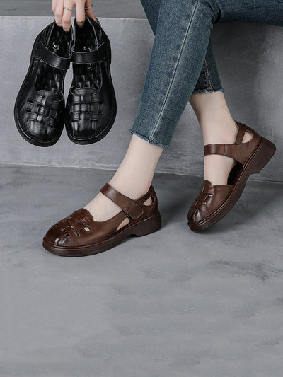 Women Casual Summer Genuine Leather Weave Platfrom Shoes