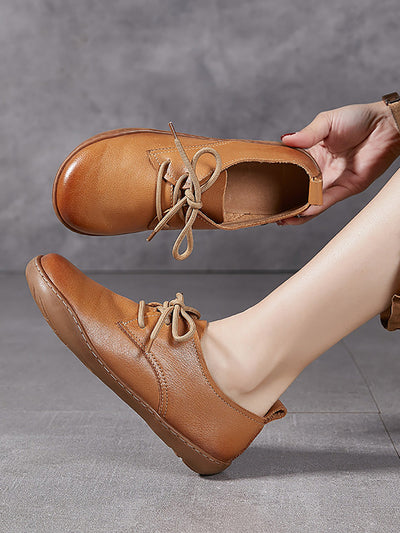 Women Summer Vintage Genuine Leather Flat Shoes