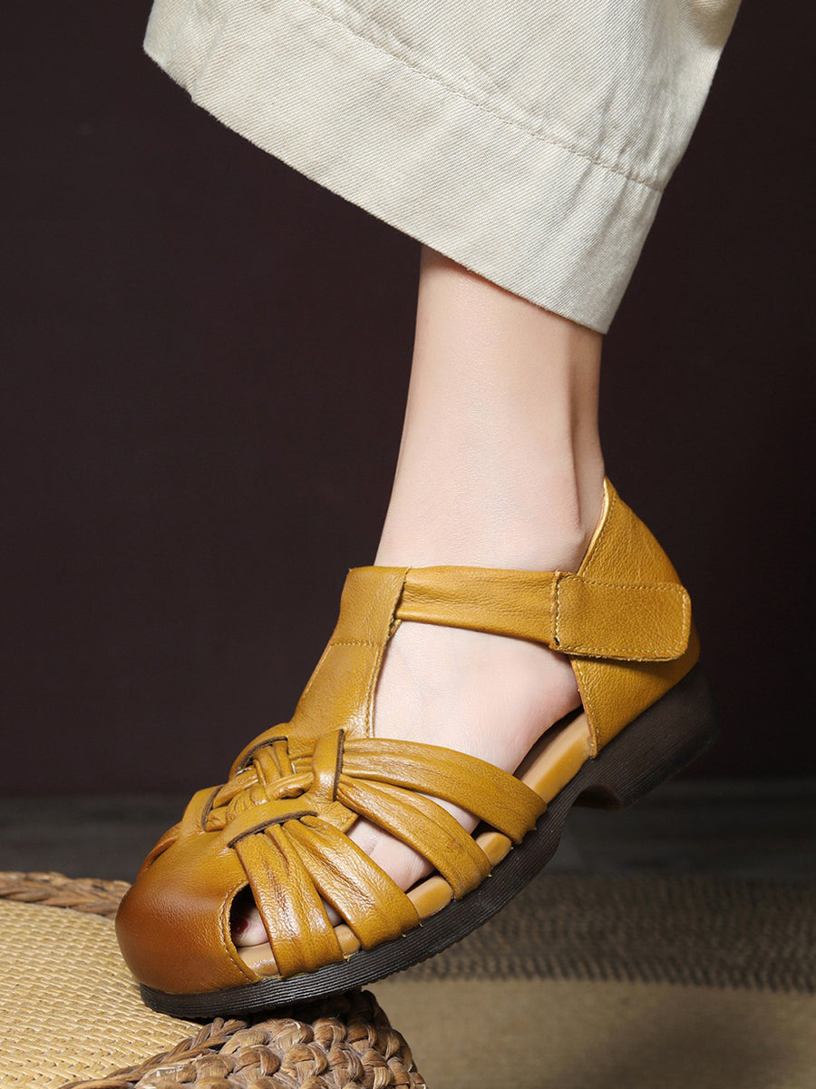 Women Casual Summer Leather Weave Low Heel Shoes