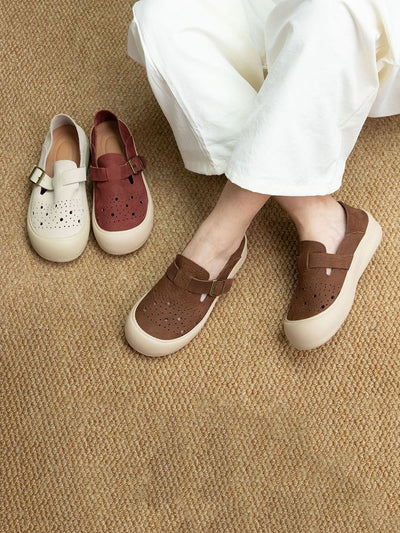 Women Summer Vintage Genuine Leather Flat Shoes