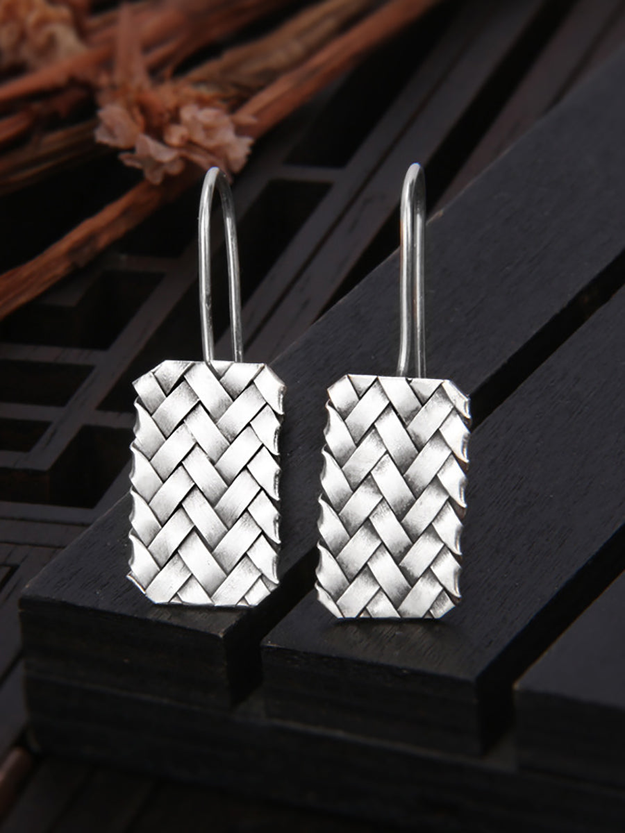 Women Vintage S925Silver Knitted Ethnic Earrings