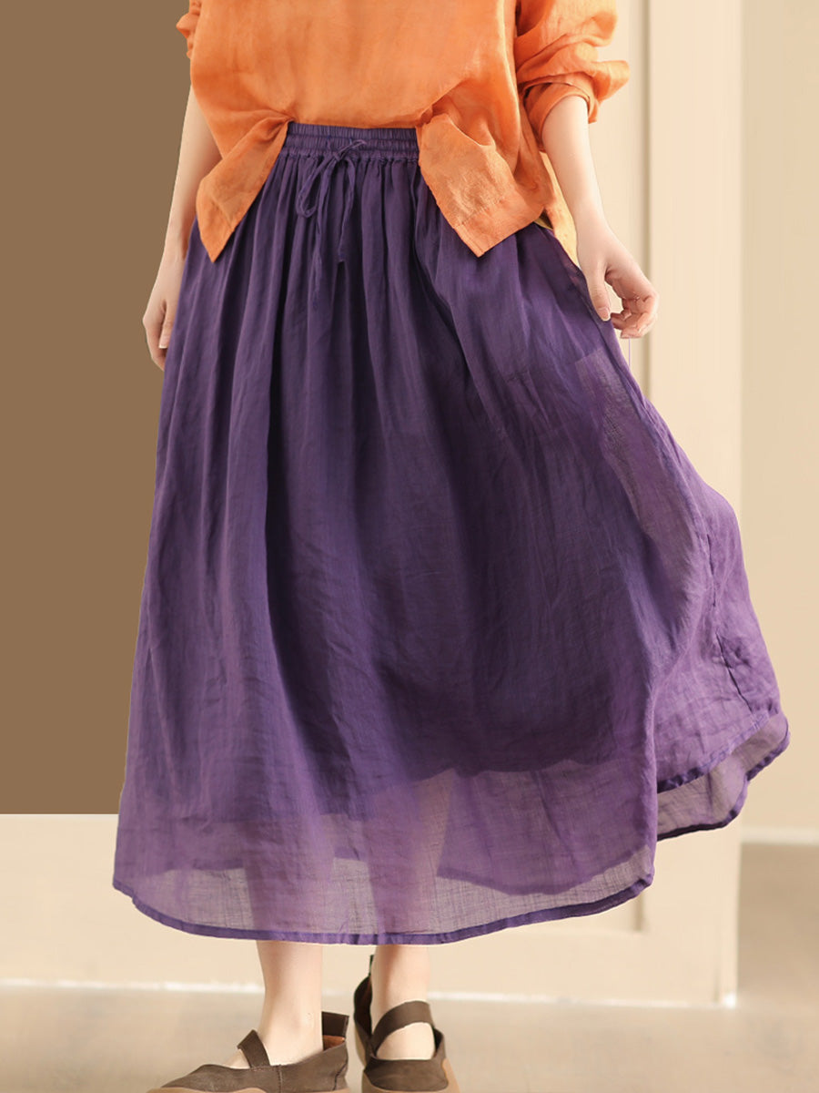 Plus Size Women Casual Solid Ramie Summer Skirts