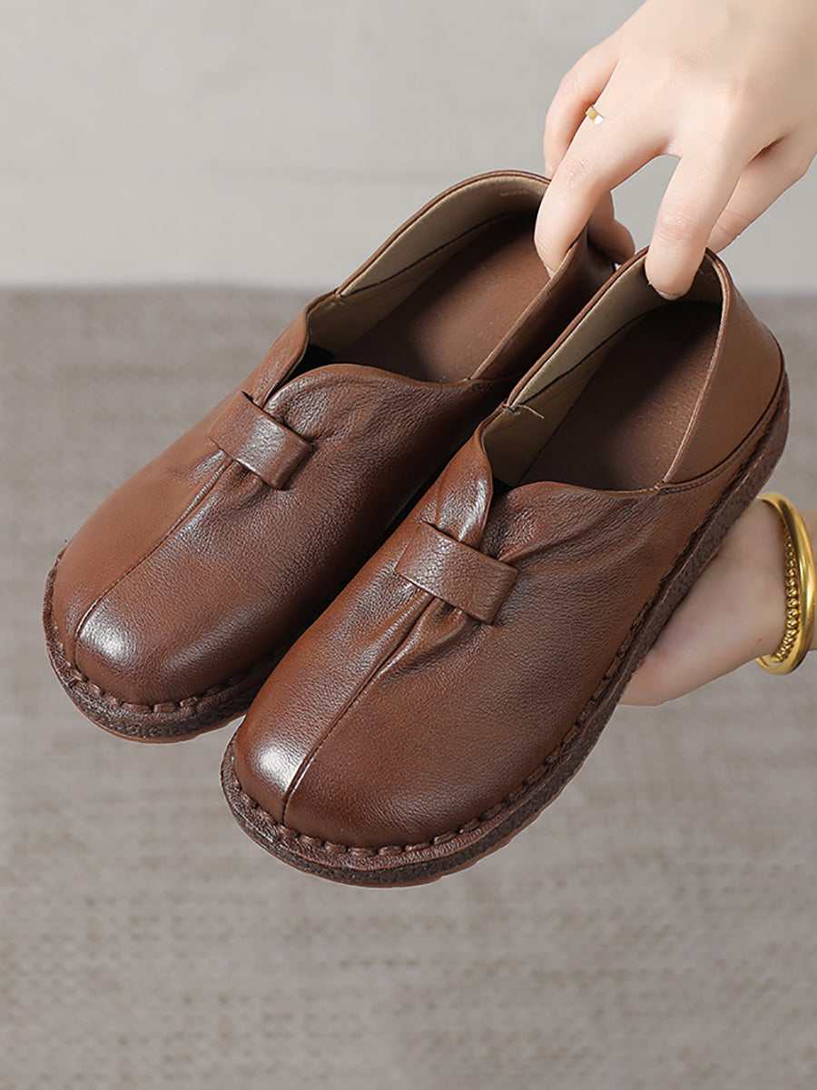 Women Casual Summer Genuine Leather Flat Shoes