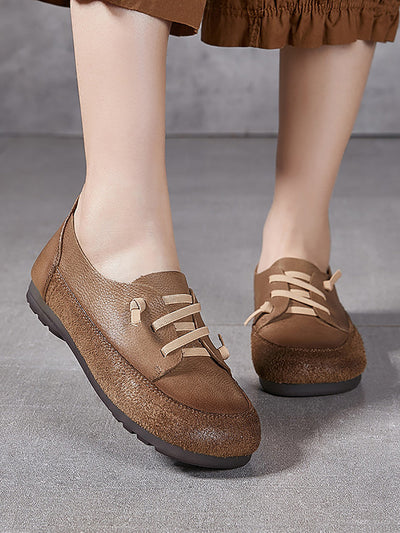 Women Vintage Leather Spliced Low Heel Shoes