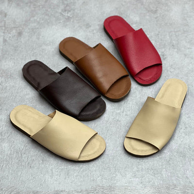 Women Summer Casual Genuine Leather Solid Slippers