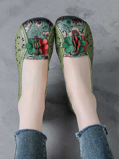 Women Summer Ethnic Flower Leather Spliced Shoes