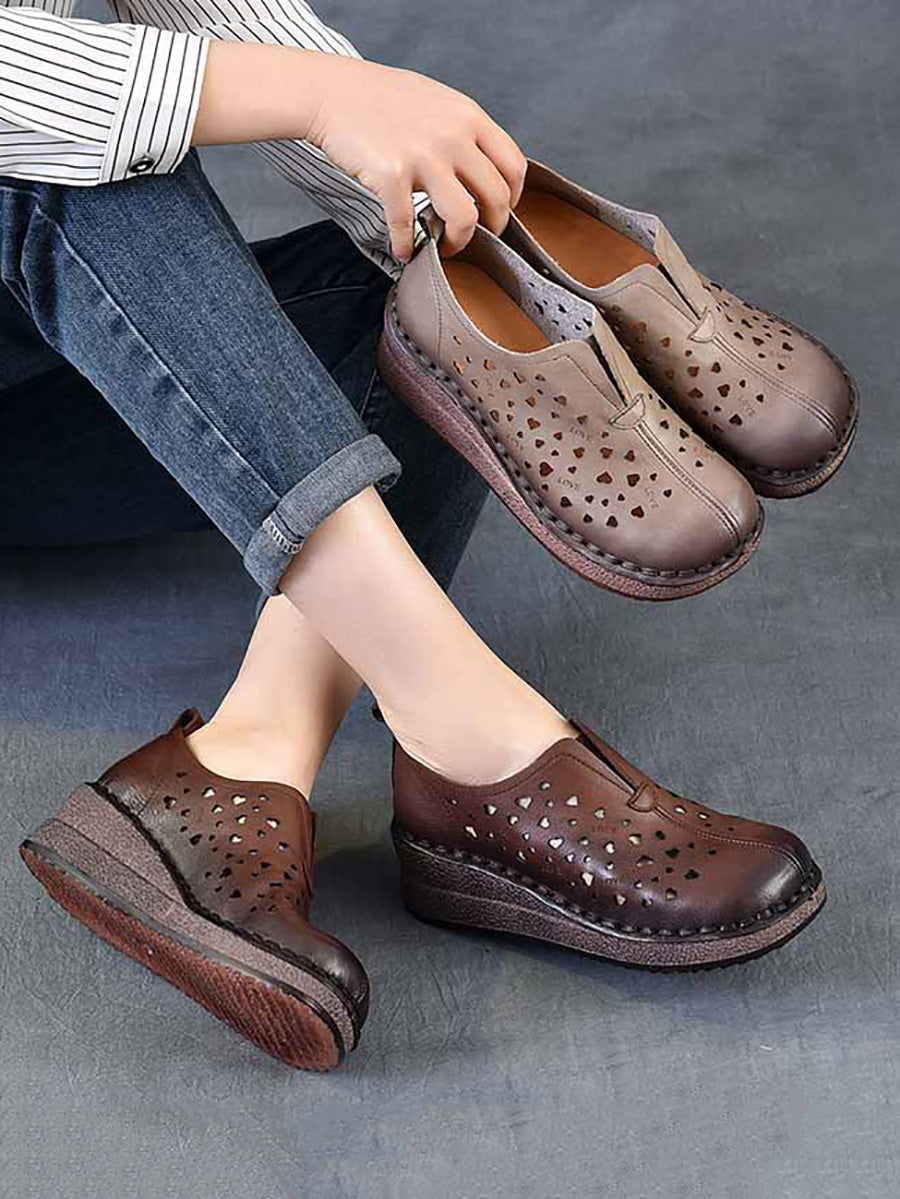 Women Summer Hollow Out Leather Platform Shoes