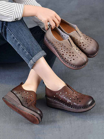 Women Summer Hollow Out Leather Platform Shoes