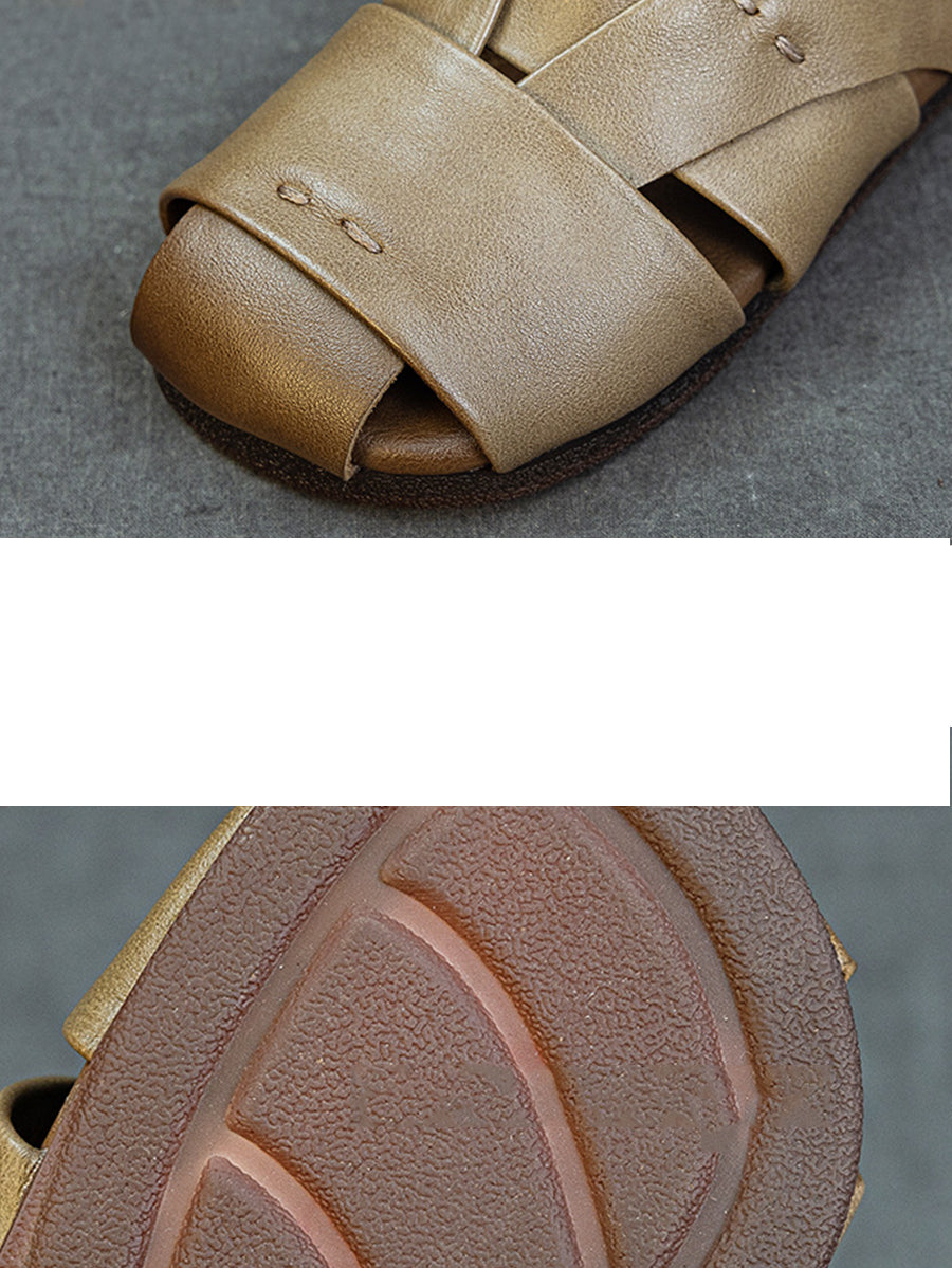 Women Vintage Genuine Leather Flat Sandals