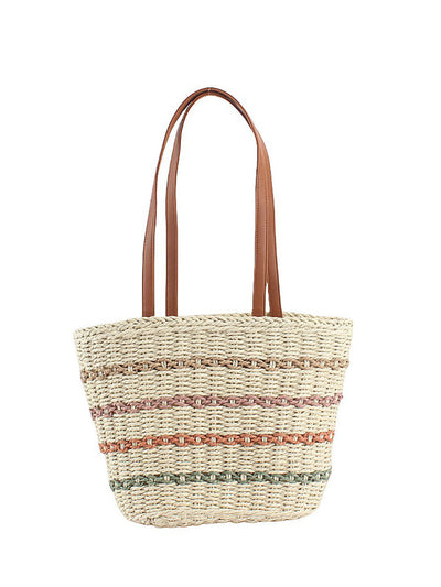 Women Fashion Colorblock Straw Weave Shoulder Bag