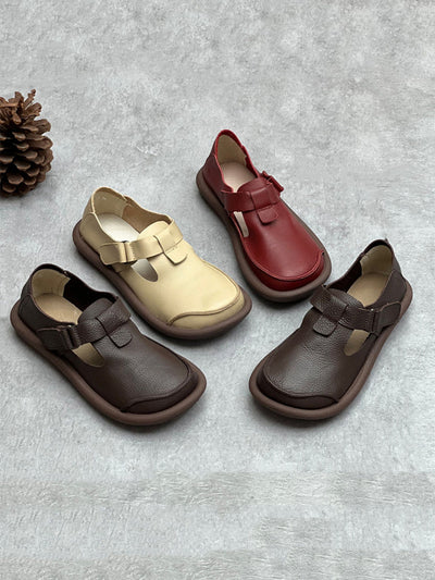 Women England Style Soft Leather Solid Flat Shoes