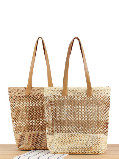 Women Casual Colorblock Straw Weave Shoulder Bag