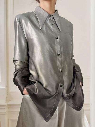Long Sleeves Buttoned Gradient Lapel Blouses&Shirts Tops