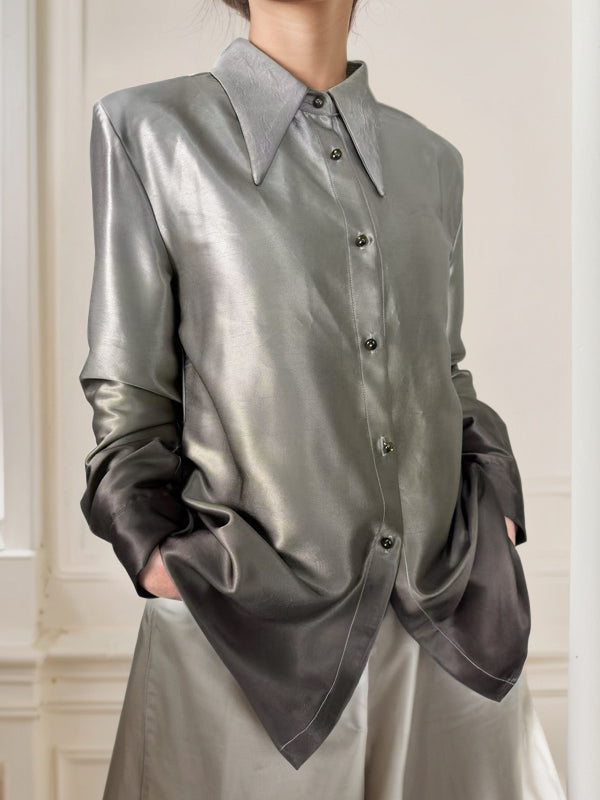 Long Sleeves Buttoned Gradient Lapel Blouses&Shirts Tops