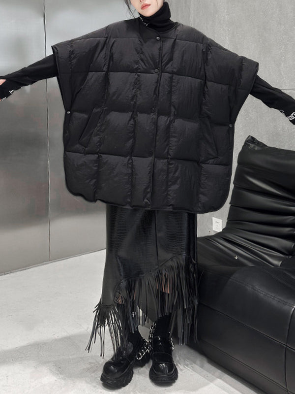 Batwing Sleeves Half Sleeves Buttoned Solid Color Round-Neck Padded Vest