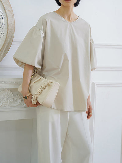 Half Sleeves Loose Solid Color V-Neck Blouses&Shirts Tops