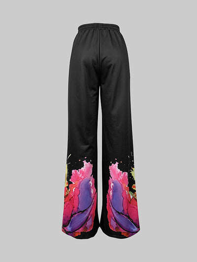 Loose Wide Leg Flower Print Pants Trousers