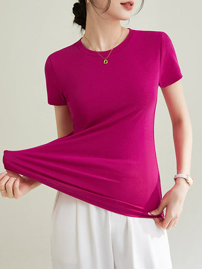 Short Sleeves Skinny Solid Color Round-neck T-Shirts Tops