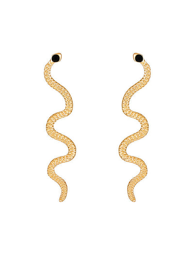 Geometric Rhine Stones Snake Shape Solid Color Drop Earrings