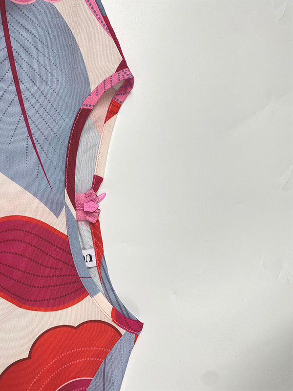 Batwing Sleeves Loose Flower Print Pleated Split-Joint Round-Neck Maxi Dresses