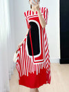 A-Line Loose Pleated Printed V-Neck Midi Dresses