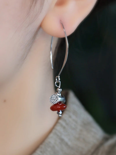 Women Vintage Alloy Red Bead Earrings
