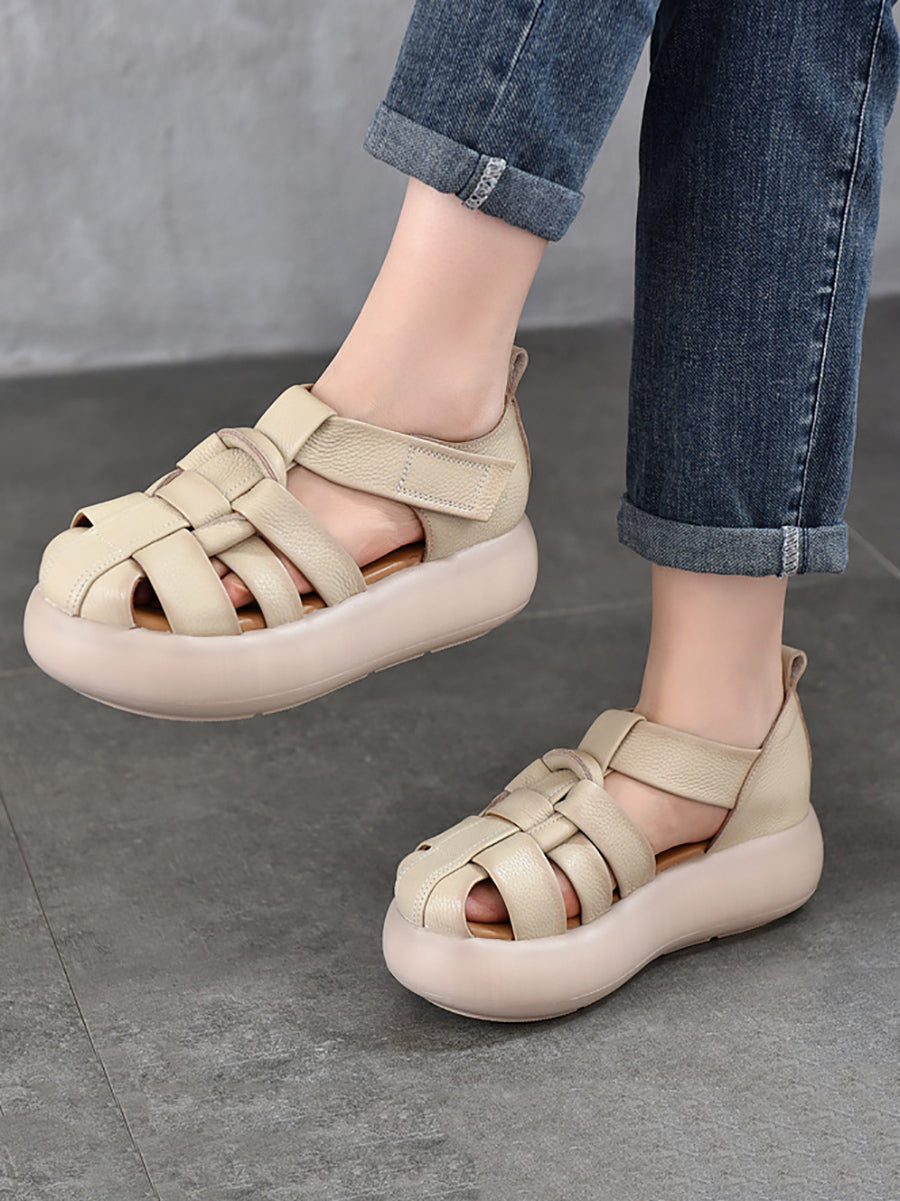 Women Casual Summer Leather Weave Platform Sandals