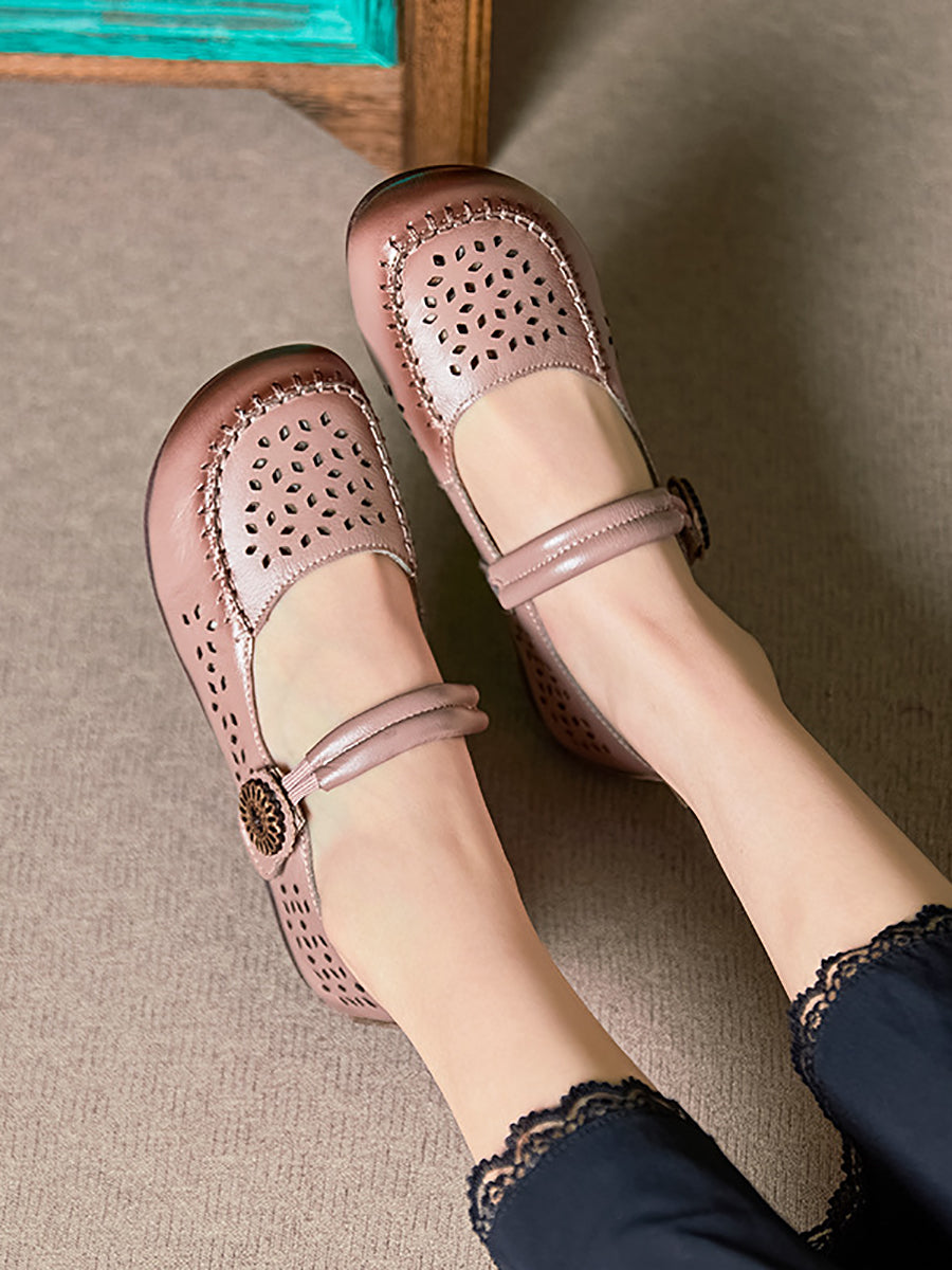 Women Summer Casual Genuine Leather Low Heel Shoes