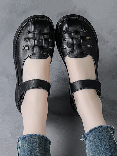 Women Casual Summer Genuine Leather Weave Platfrom Shoes