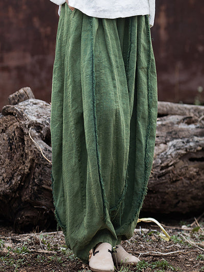 Women Summer Retro Solid Raw-edge Spliced Loose Bloomers