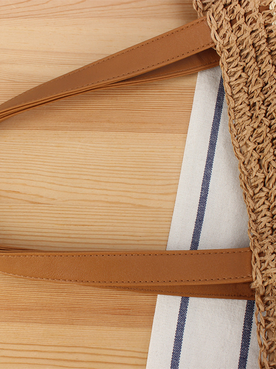 Women Summer Colorblock Straw Weave Shoulder Bag