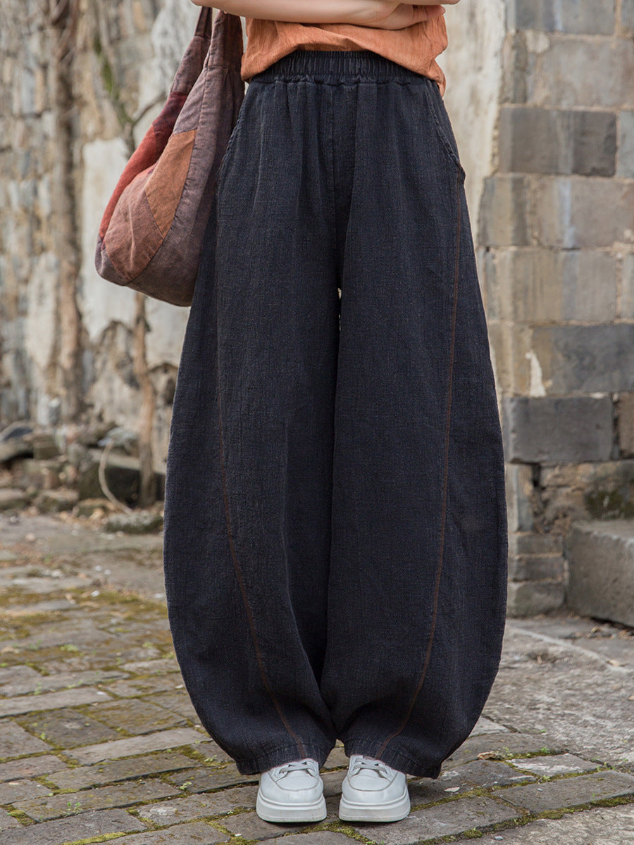 Women Summer Worn Pure Color Ramie Bloomers