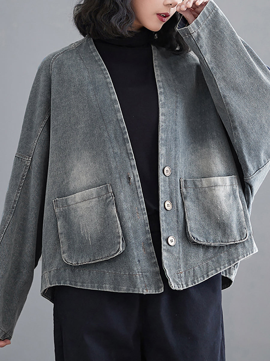 Women Retro Washed Spring Denim Short Coat