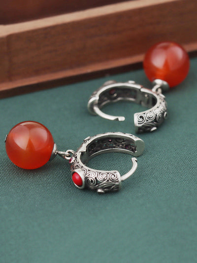 Vintage Red Agate Cooper-plating Silver Earrings