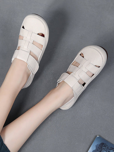Women Summer Pure Color Genuine Leather Spliced Sandals