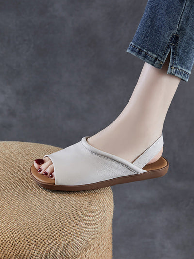 Women Summer Genuine Leather Soft Falt Sandals