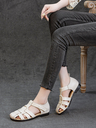 Women Summer Genuine Leather Low Heel Sandals