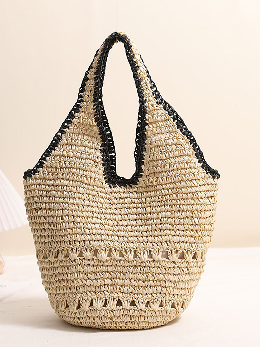 Women Casual Colorblock Weave Bag