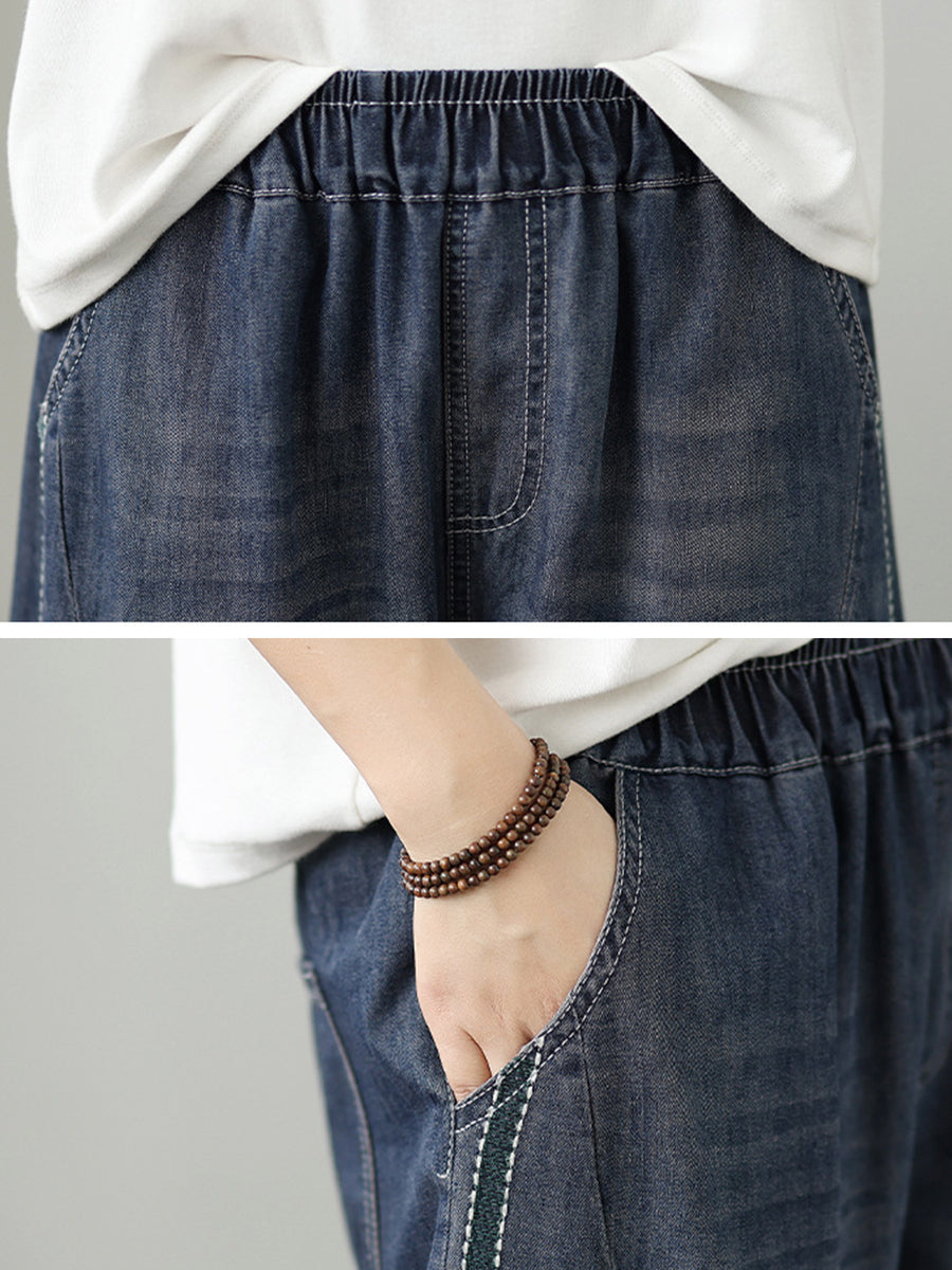 Women Casual Summer Pure Color Denim Harem Pants