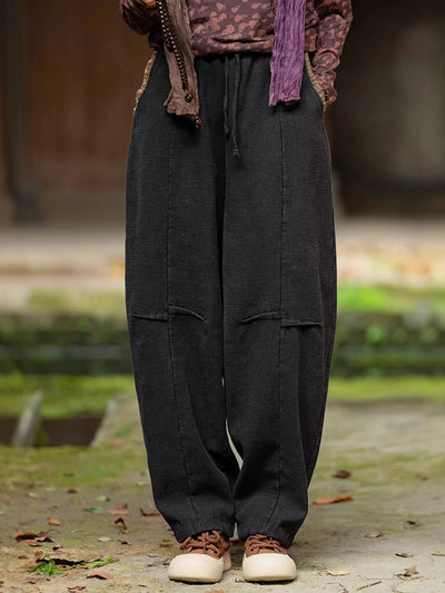 Plus Size Women Winter Retro Solid Spliced Padded Harem Pants