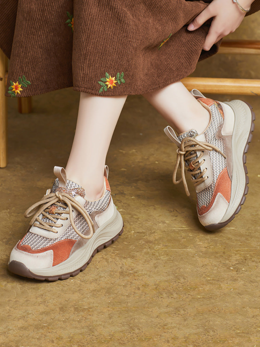 Women Spring Casual Leather Mesh Platform Sport Shoes