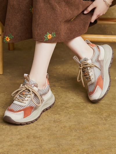 Women Spring Casual Leather Mesh Platform Sport Shoes